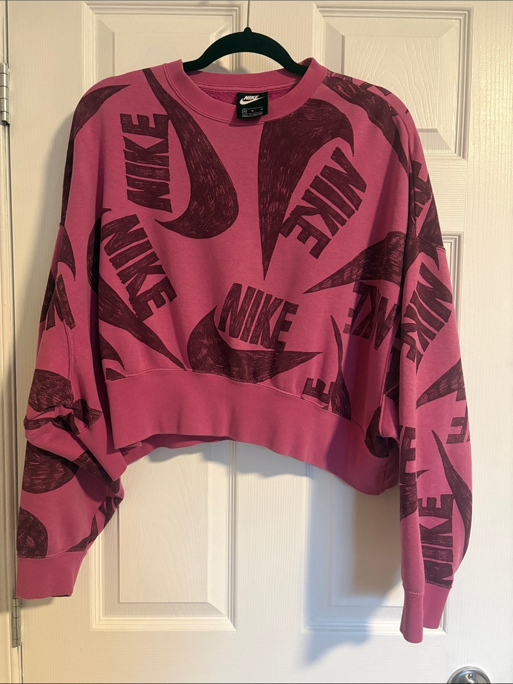 Nike Pink All-Over Logo Cropped Sweatshirt